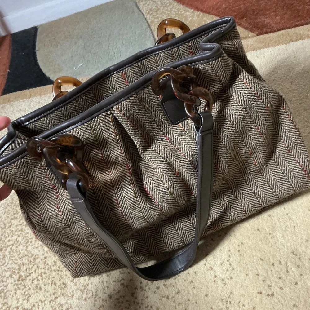 Old Navy Herringbone Bag Dark Academia Tortoise Chain‎ Link Shoulder Bag